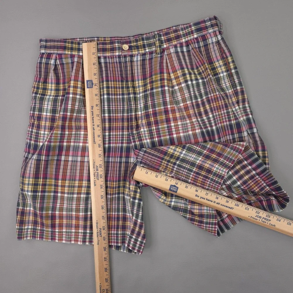 Polo Ralph Lauren Shorts Mens 35 Tyler Multicolor Plaid‎ Pleated Chino Summer
